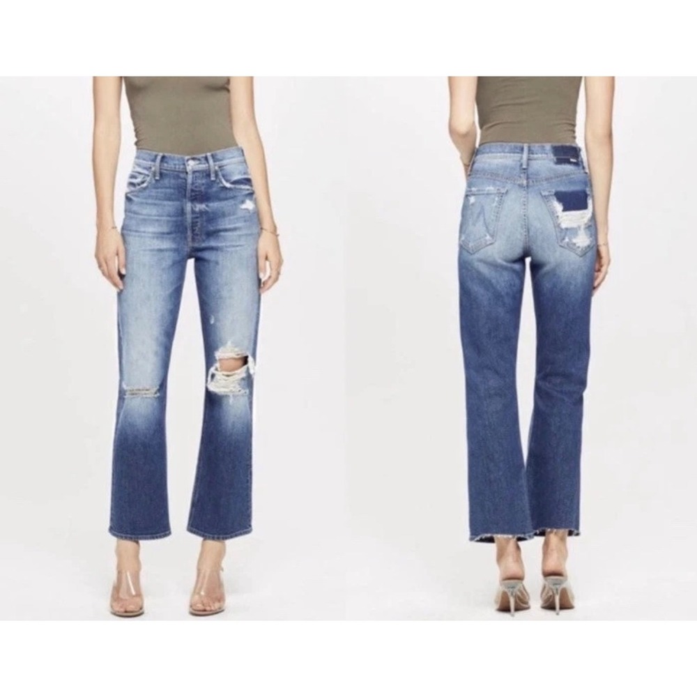 Mother Jean Road Tripper Your Treat Or Mine Distressed Cropped Flare 25 Blue